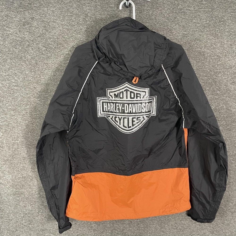 Harley-Davidson Jacket Mens Small Black Orange Hooded Windbreaker 9B246-06VM